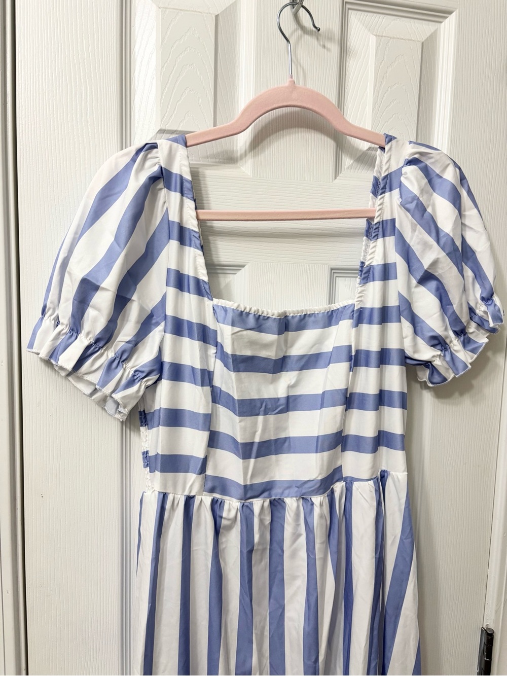 Shein Curve Blue & White Striped Square Neck Puff Sleeve Midi Dress Plus Size 0X - Picture 4 of 8
